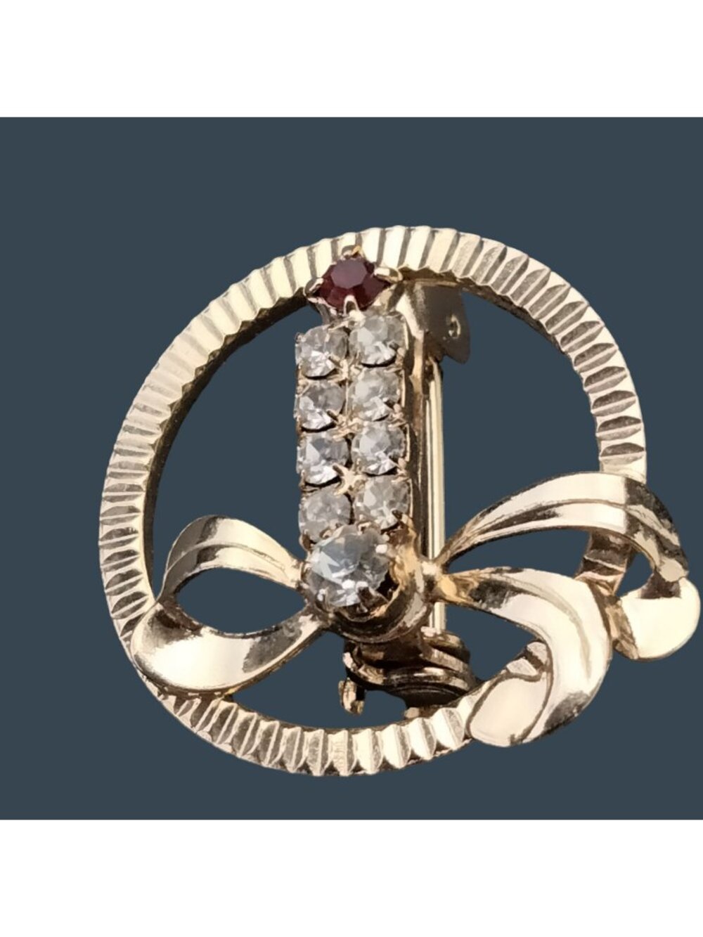 Garnet Crystal Christmas Candle Brooch Pin Vintage Gold Ring Holiday Jewelry